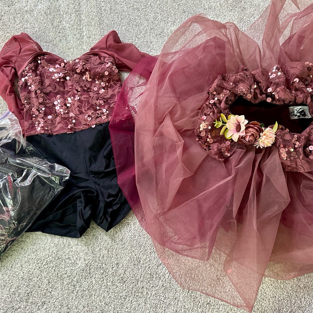 Weissman Elegant Burgundy Floral Kids Dance Costume
